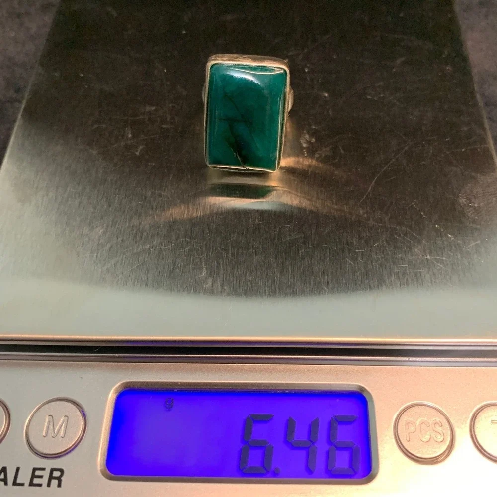 Vintage Artisan Sterling Silver Aqua Green Stone Statement Ring 925 Size 6